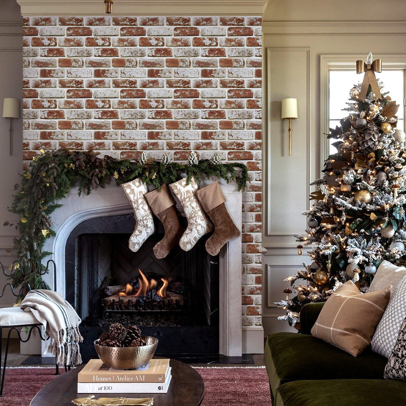 3D Vintage Red Whitewash Brick Peel and Stick Wall Tile