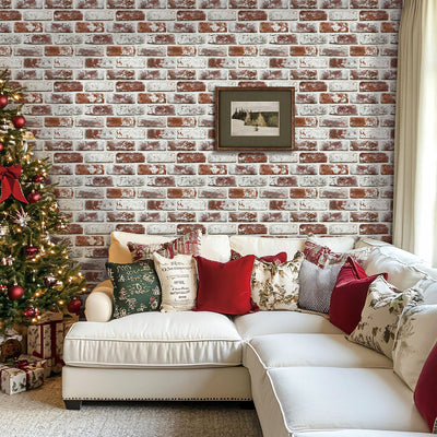 3D Vintage Red Whitewash Brick Peel and Stick Wall Tile