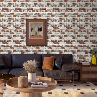 3D Vintage Red Whitewash Brick Peel and Stick Wall Tile