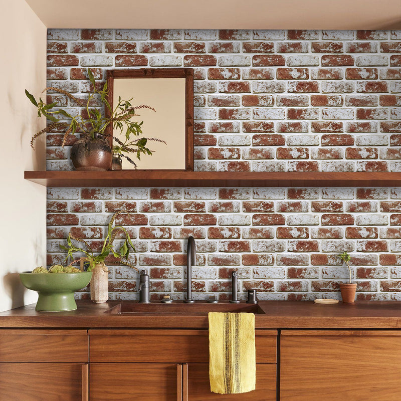 3D Vintage Red Whitewash Brick Peel and Stick Wall Tile