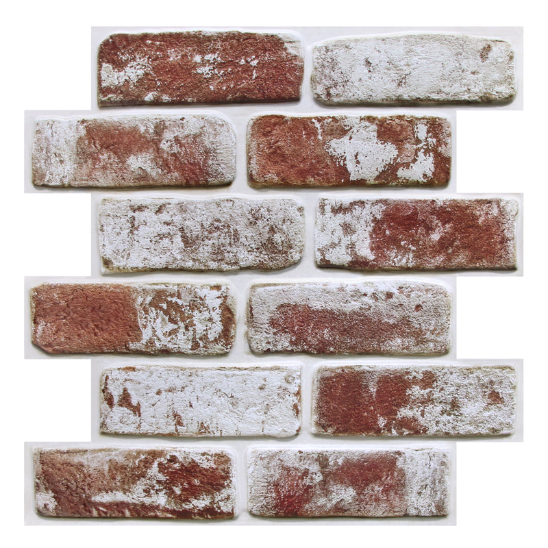 3D Vintage Red Whitewash Brick Peel and Stick Wall Tile