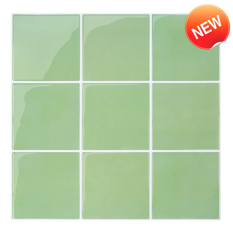 Sage Green Ceramic Square Peel and Stick Backsplash Tile - Thicker Design