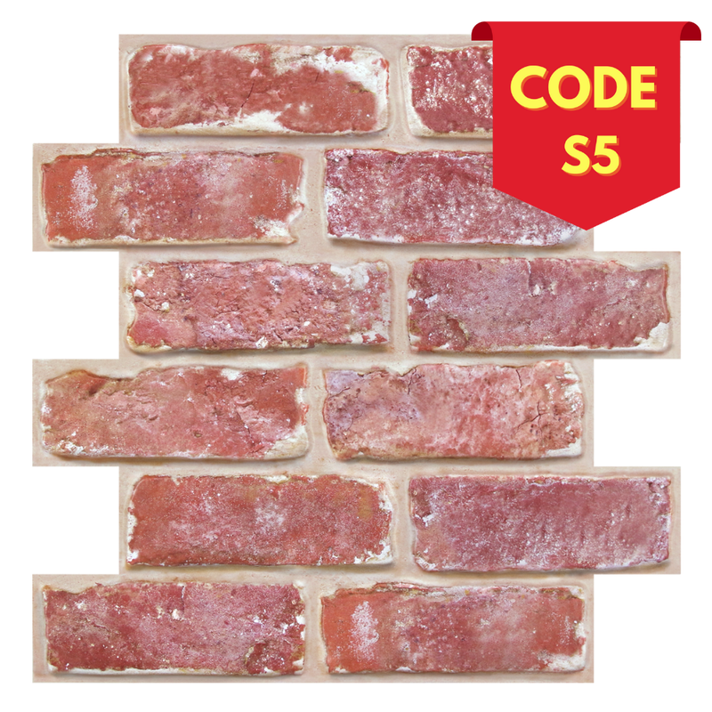 3D Old Red Rustic Brick Peel and Stick Wall Tile
