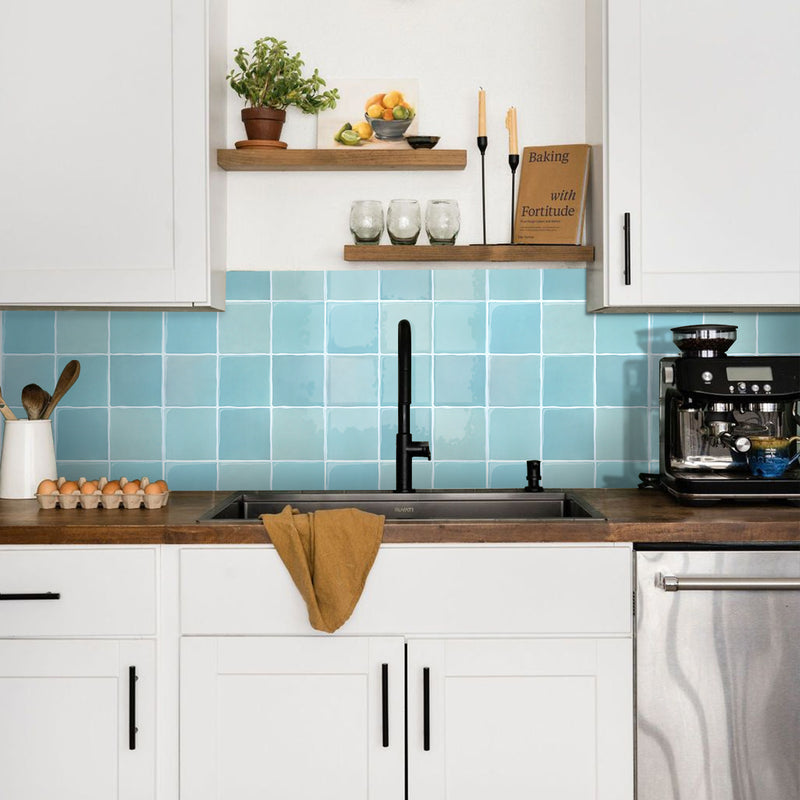 Blue Green Ceramic Square Peel and Stick Backsplash Tile - Thicker Design