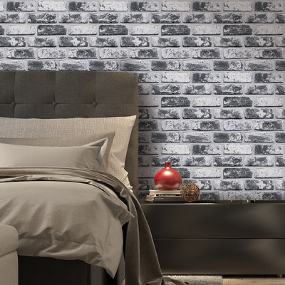 3D Dark Gray Whitewash Brick Peel and Stick Wall Tile