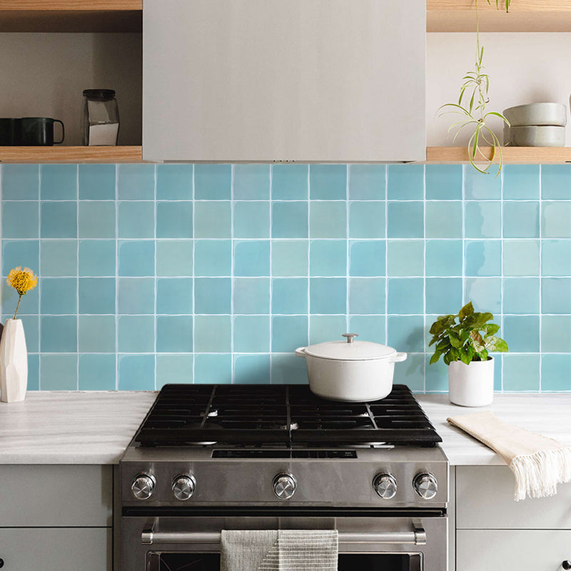 Blue Green Ceramic Square Peel and Stick Backsplash Tile - Thicker Design