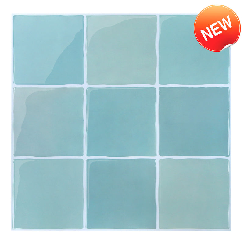 Blue Green Ceramic Square Peel and Stick Backsplash Tile - Thicker Design