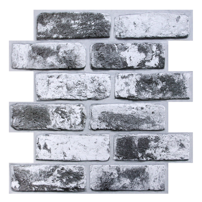 3D Dark Gray Whitewash Brick Peel and Stick Wall Tile