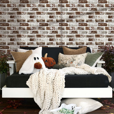 Azulejo de pared despegable y adherible de ladrillo blanqueado en color marrón café 3D