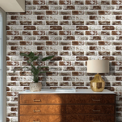 Azulejo de pared despegable y adherible de ladrillo blanqueado en color marrón café 3D