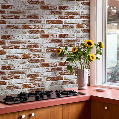 3D Red Whitewash Brick Wall Panels Peel and Stick -Large Size