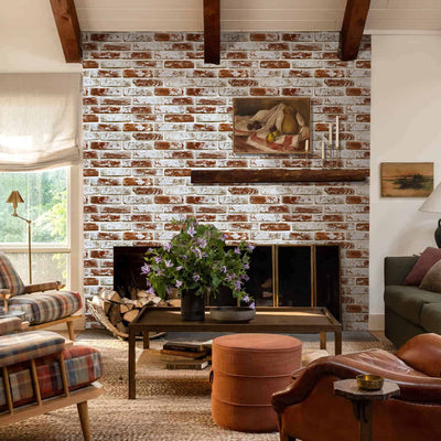 3D Red Whitewash Brick Wall Panels Peel and Stick -Large Size