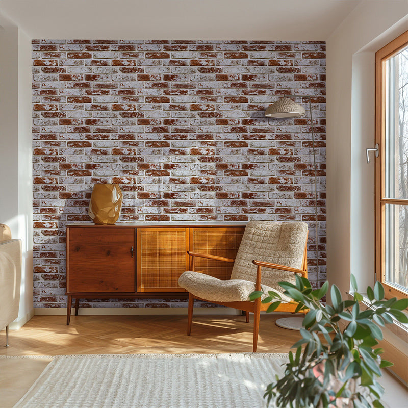 3D Red Whitewash Brick Wall Panels Peel and Stick -Large Size