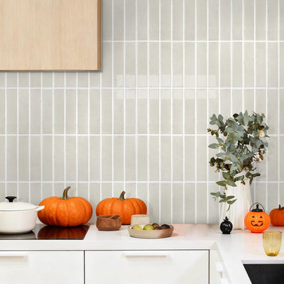 Beige Cream Color Linear Peel and Stick Backsplash Tile