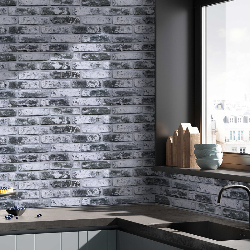 3D Gray Whitewash Brick Wall Panels Peel and Stick -Large Size