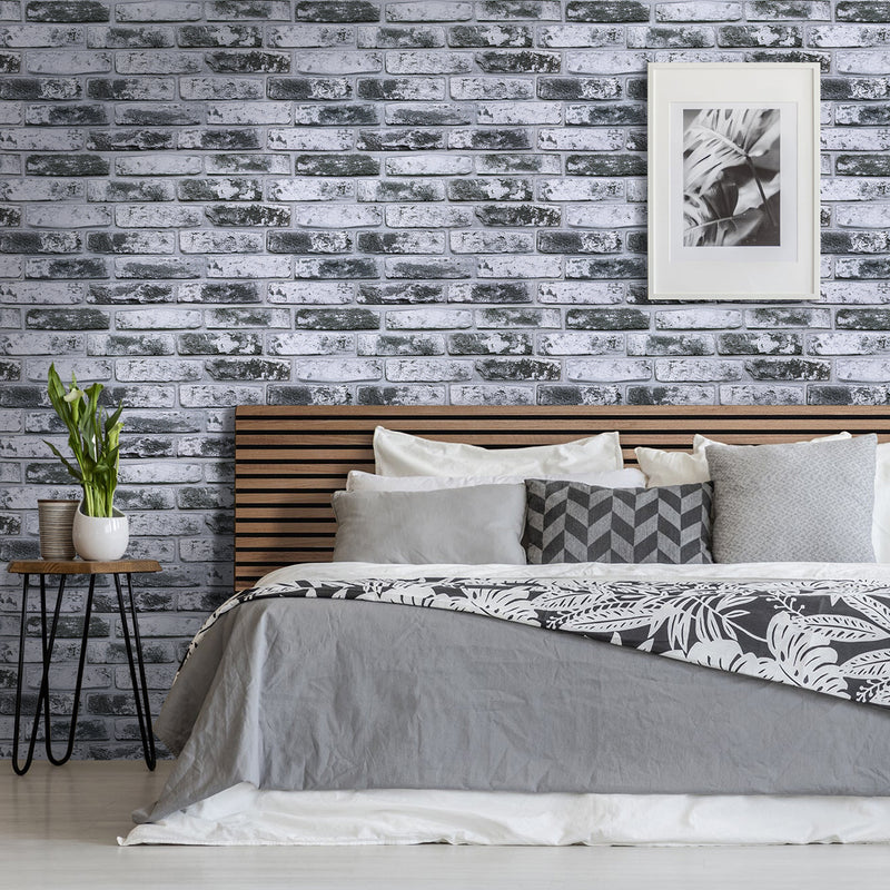 3D Gray Whitewash Brick Wall Panels Peel and Stick -Large Size