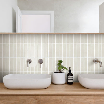 Beige Cream Color Linear Peel and Stick Backsplash Tile