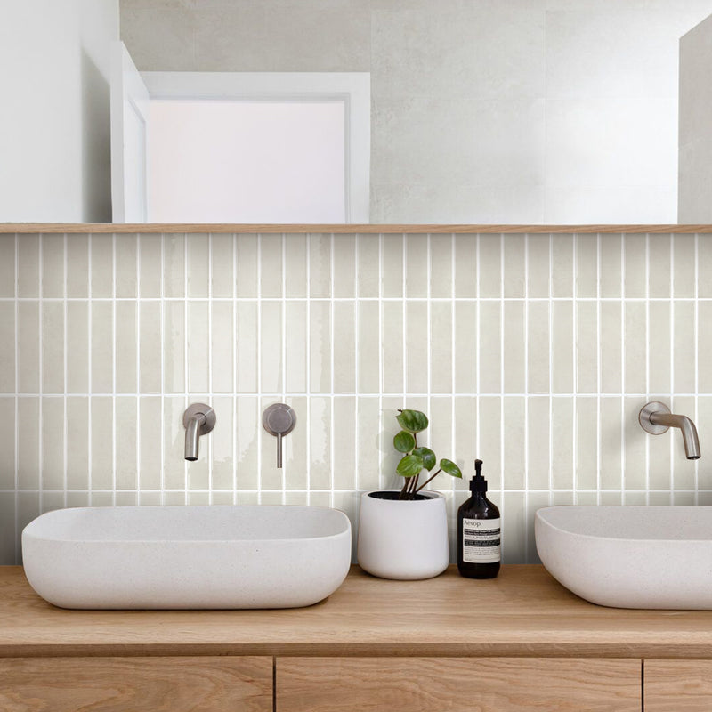 Beige Cream Color Linear Peel and Stick Backsplash Tile