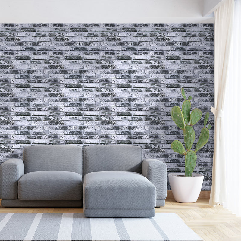 3D Gray Whitewash Brick Wall Panels Peel and Stick -Large Size