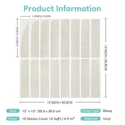 Beige Cream Color Linear Peel and Stick Backsplash Tile