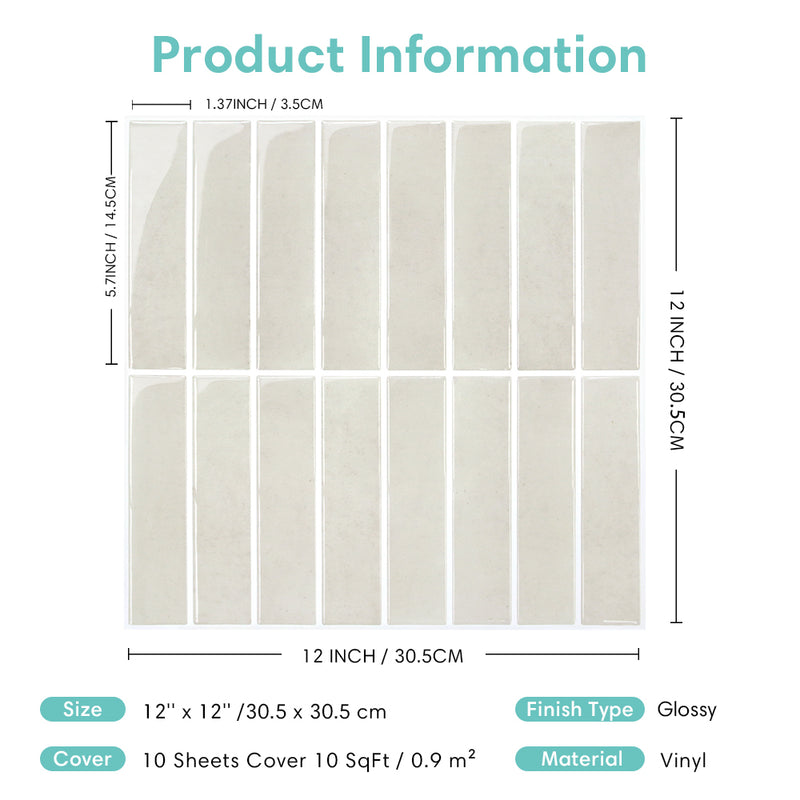 Beige Cream Color Linear Peel and Stick Backsplash Tile