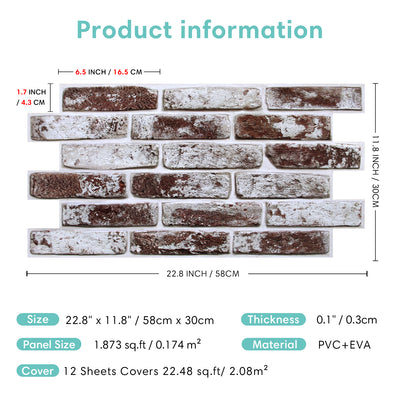 3D Coffee Brown Whitewash Brick Wall Panels Peel and Stick -Large Size