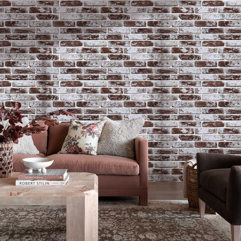 3D Coffee Brown Whitewash Brick Wall Panels Peel and Stick -Large Size