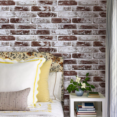 3D Coffee Brown Whitewash Brick Wall Panels Peel and Stick -Large Size