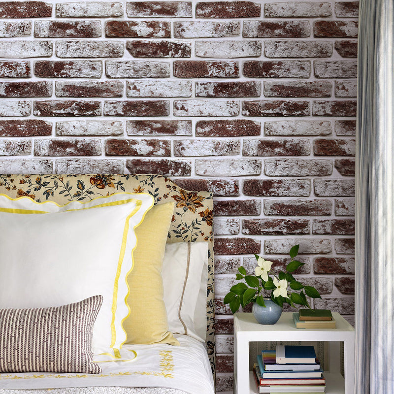 3D Coffee Brown Whitewash Brick Wall Panels Peel and Stick -Large Size