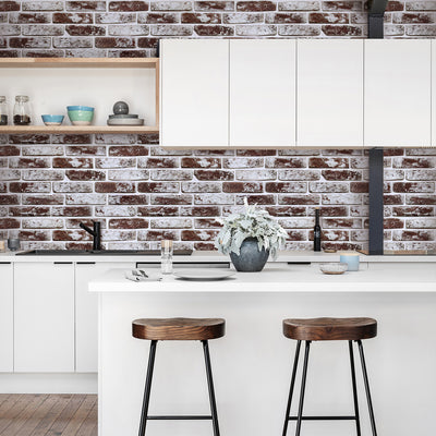 3D Coffee Brown Whitewash Brick Wall Panels Peel and Stick -Large Size