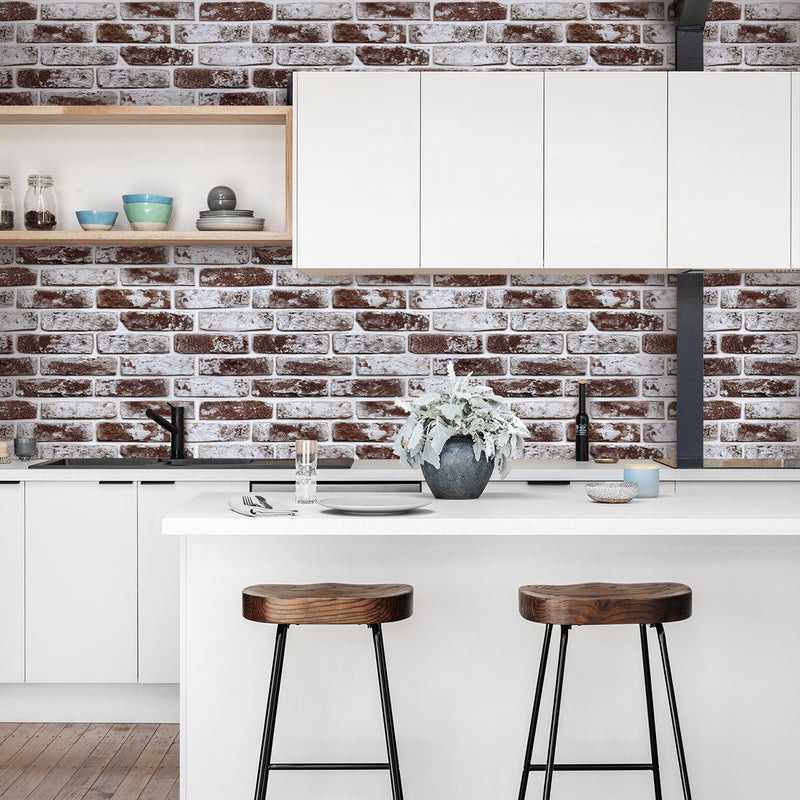 3D Coffee Brown Whitewash Brick Wall Panels Peel and Stick -Large Size