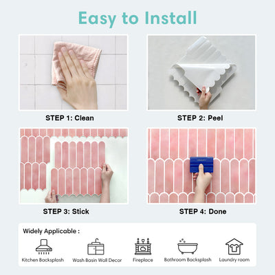 Pink Fish Scale Peel and Stick Backsplash Tile - Thicker Design