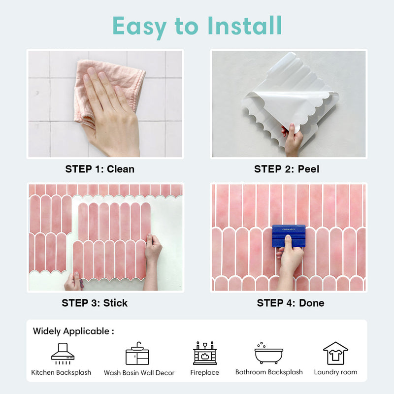 Pink Fish Scale Peel and Stick Backsplash Tile - Thicker Design