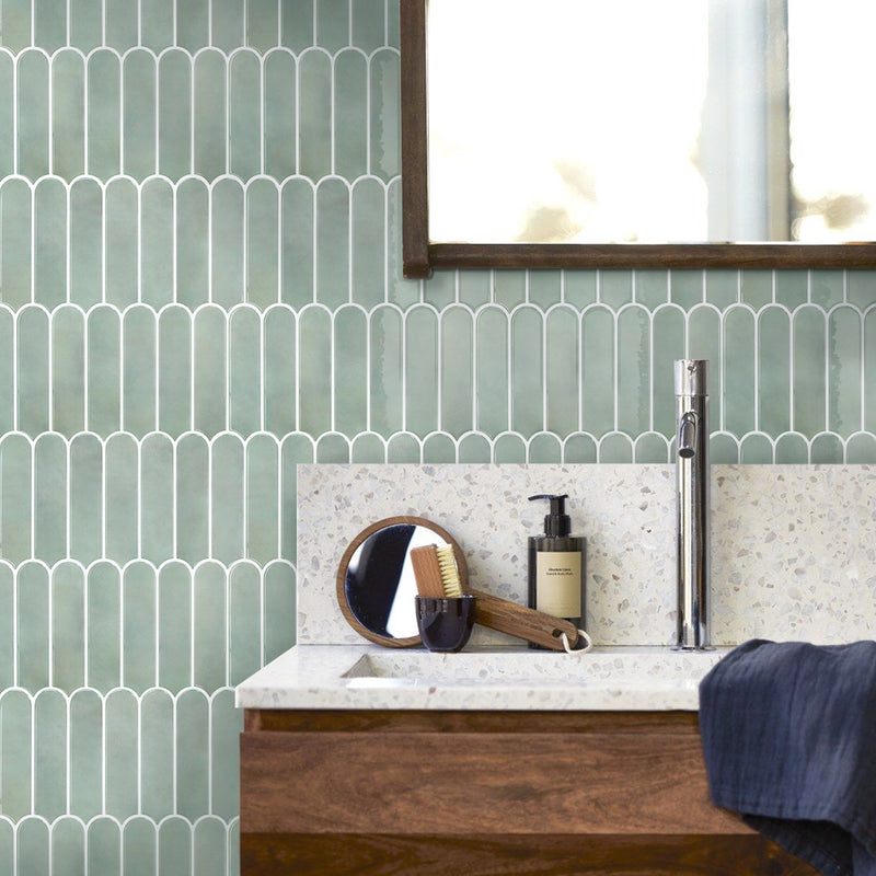 Sea Mist Green Fish Scale Peel and Stick Backsplash Tile - Thicker Design