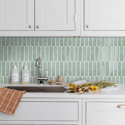 Sea Mist Green Fish Scale Peel and Stick Backsplash Tile - Thicker Design