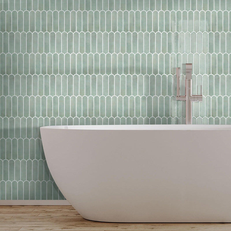 Sea Mist Green Fish Scale Peel and Stick Backsplash Tile - Thicker Design