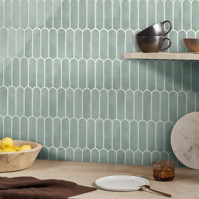 Sea Mist Green Fish Scale Peel and Stick Backsplash Tile - Thicker Design