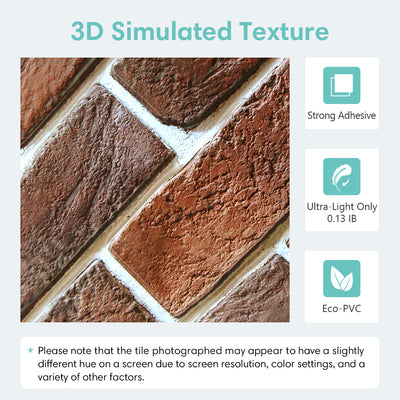 3D Red Brick Wall Panels Peel and Stick -Large Size