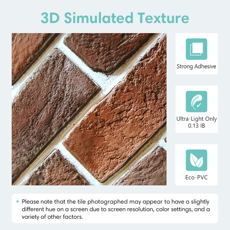 3D Red Brick Wall Panels Peel and Stick -Large Size
