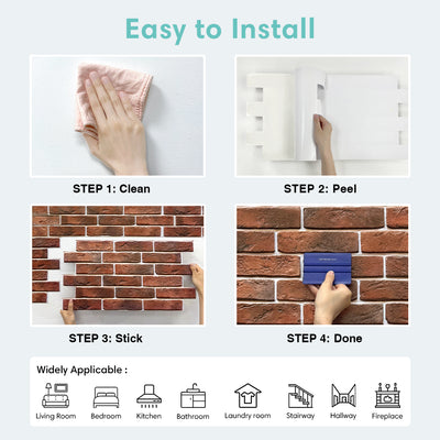 3D Red Brick Wall Panels Peel and Stick -Large Size