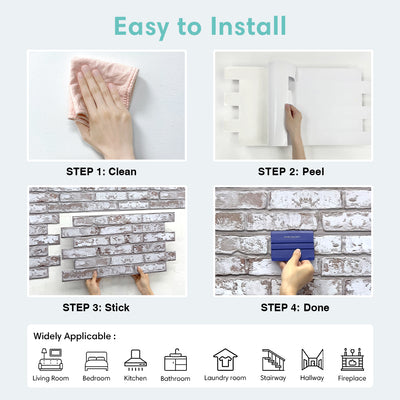 3D Rustic Whitewash Brick Wall Panels Peel and Stick -Large Size