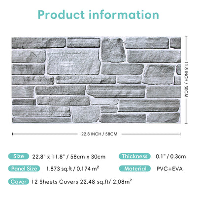 3D Grey Stone Wall Panels Peel and Stick -Large Size