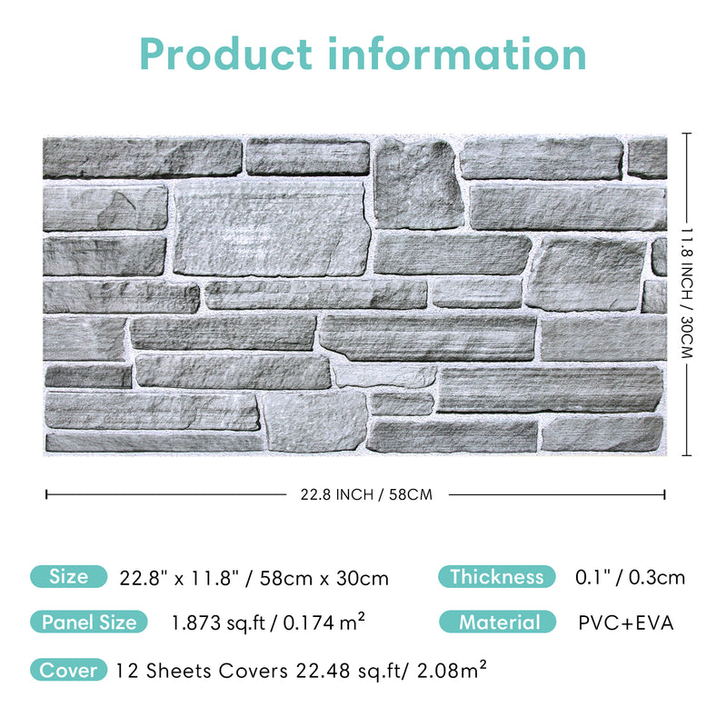 3D Grey Stone Wall Panels Peel and Stick -Large Size