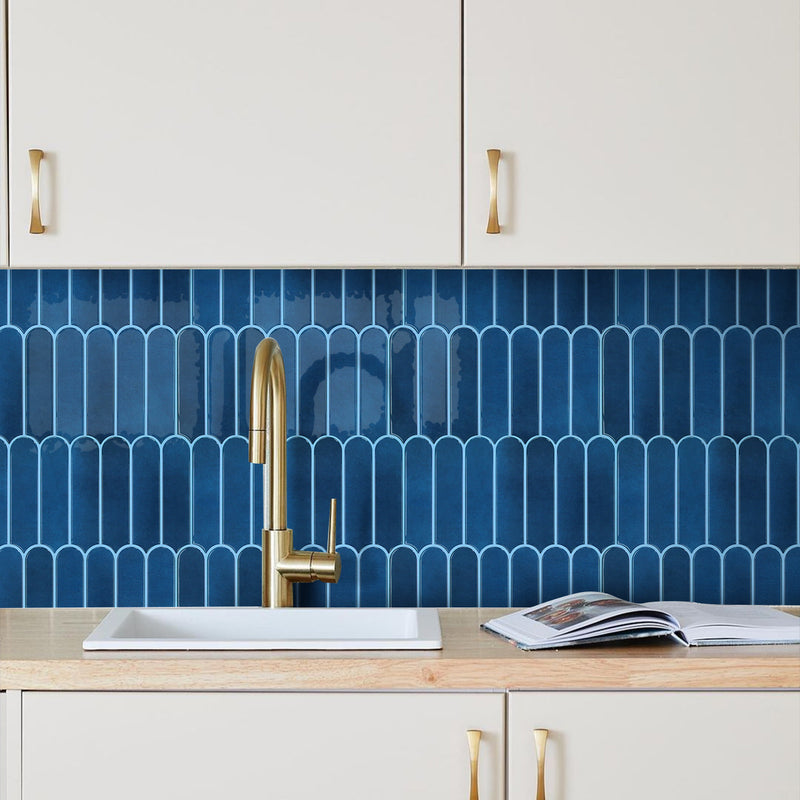 Drak Blue Fish Scale Peel and Stick Backsplash Tile - Thicker Design