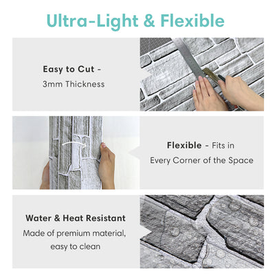 3D Grey Stone Wall Panels Peel and Stick -Large Size
