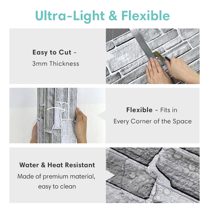 3D Grey Stone Wall Panels Peel and Stick -Large Size