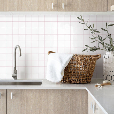 White and Pink Small Square Peel and Stick Backsplash Tile