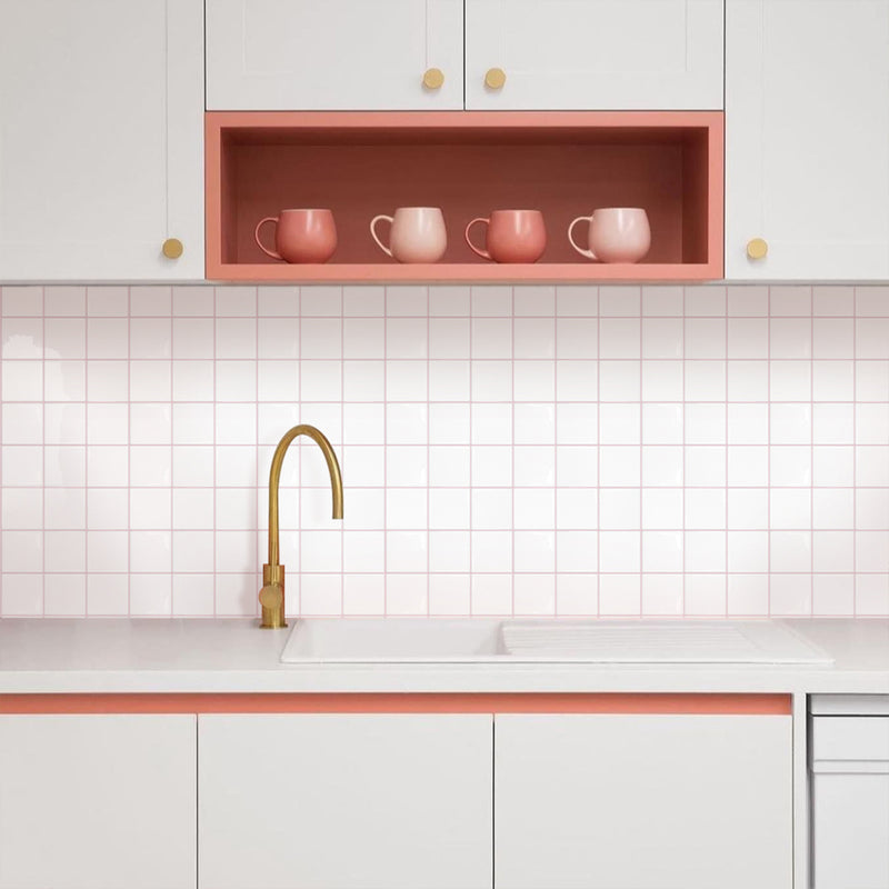 White and Pink Small Square Peel and Stick Backsplash Tile