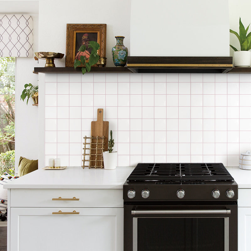 White and Pink Small Square Peel and Stick Backsplash Tile