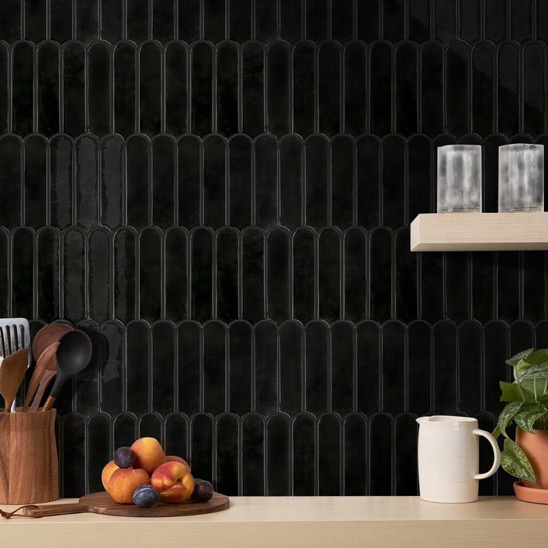 Black Fish Scale Peel and Stick Backsplash Tile - Thicker Design